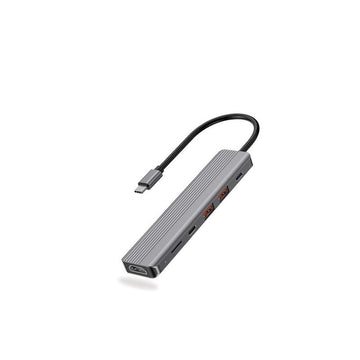 Powerology 6 in 1 Slim 4K HDMI USB-C Hub PD 100W USB MicroSD - Dark Grey