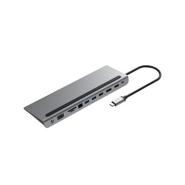 Powerology 11 in 1 Multi-Display USB-C Hub & Laptop Stand 100W - Gray